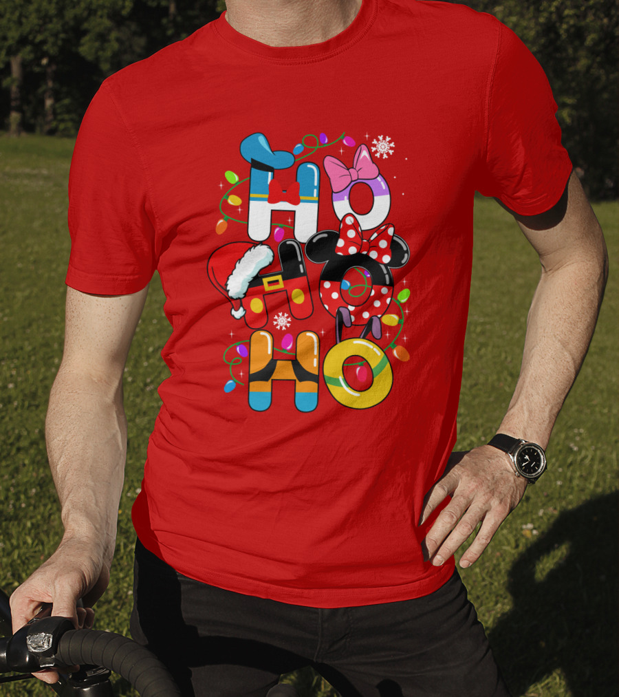 HO HO Christmas Lights Mickey Minnie Disney Holiday T-Shirt