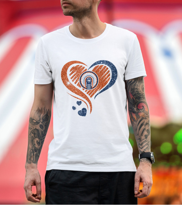 Premium T-Shirt: ILLINOIS HEARTS CHIEF GLITTER BLUE AND ORANGE HEARTS T-Shirt ILLINOIS HEARTS CHIEF GLITTER BLUE AND ORANGE HEARTS T-Shirt