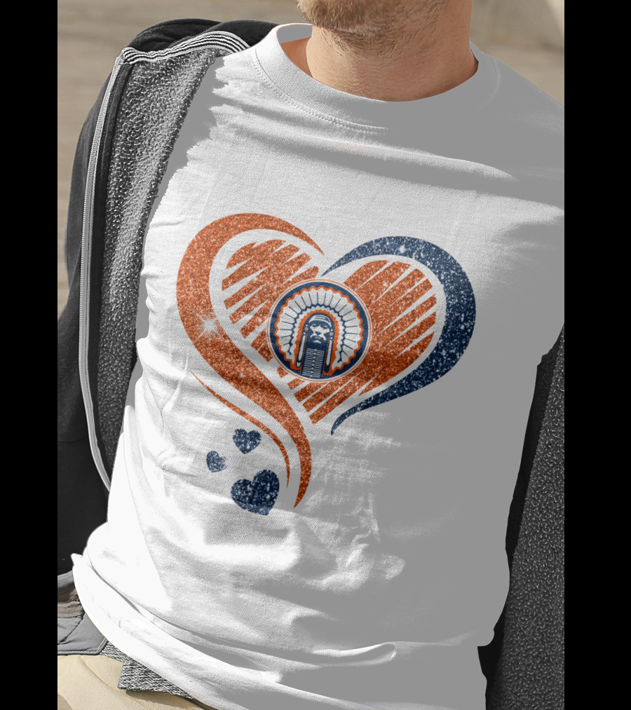Illinois Hearts Chief Glitter Blue And Orange Hearts T-Shirt