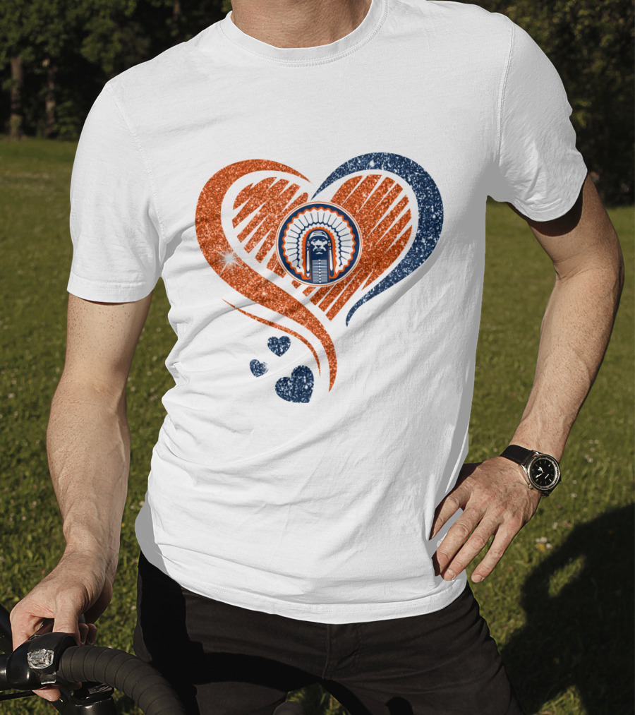 Illinois Hearts Chief Glitter Blue And Orange Hearts T-Shirt