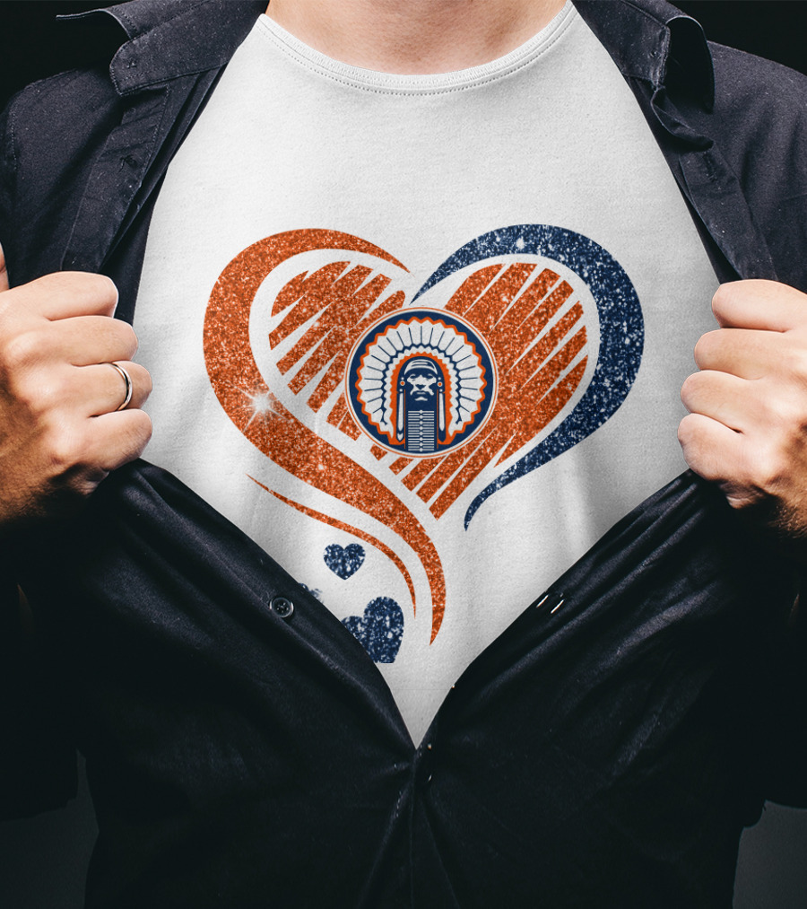 Illinois Hearts Chief Glitter Blue And Orange Hearts T-Shirt