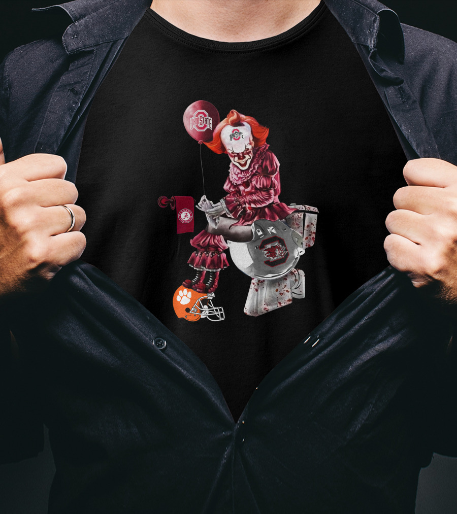 Ohio State Pennywise Holding Alabama And Clemson Helmets T-Shirt