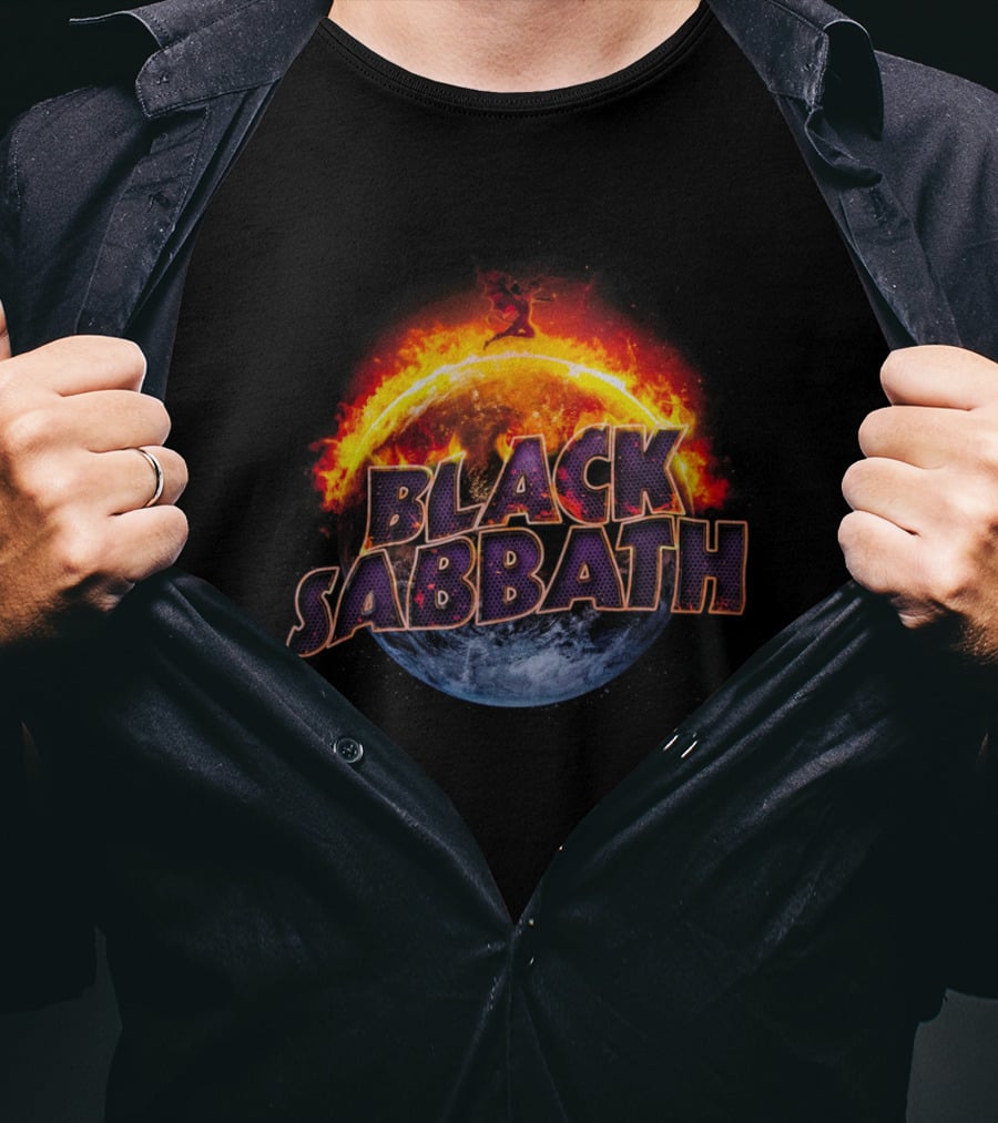 Black Sabbath Fire Planet Rock Band T-Shirt
