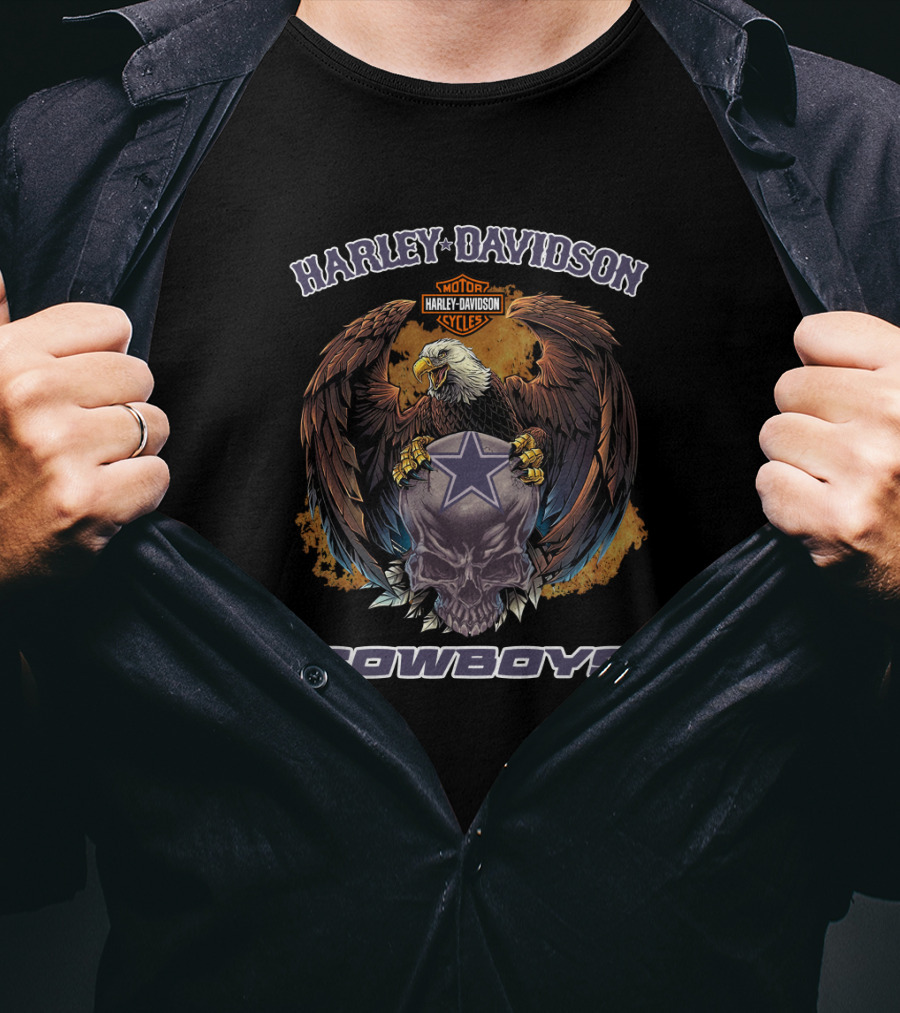 Harley Davidson Motor Cycles Eagle Cowboys Star Skull T-Shirt
