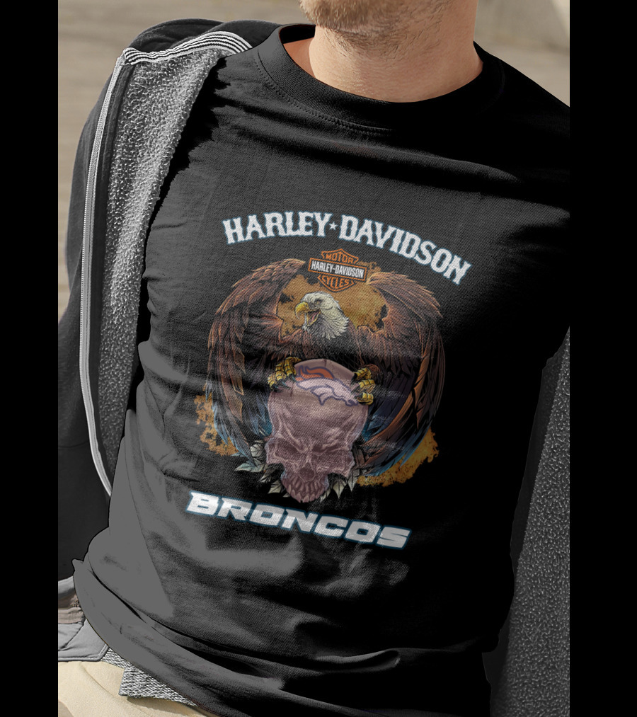 Harley Davidson Motor Cycles Eagle Broncos T-Shirt