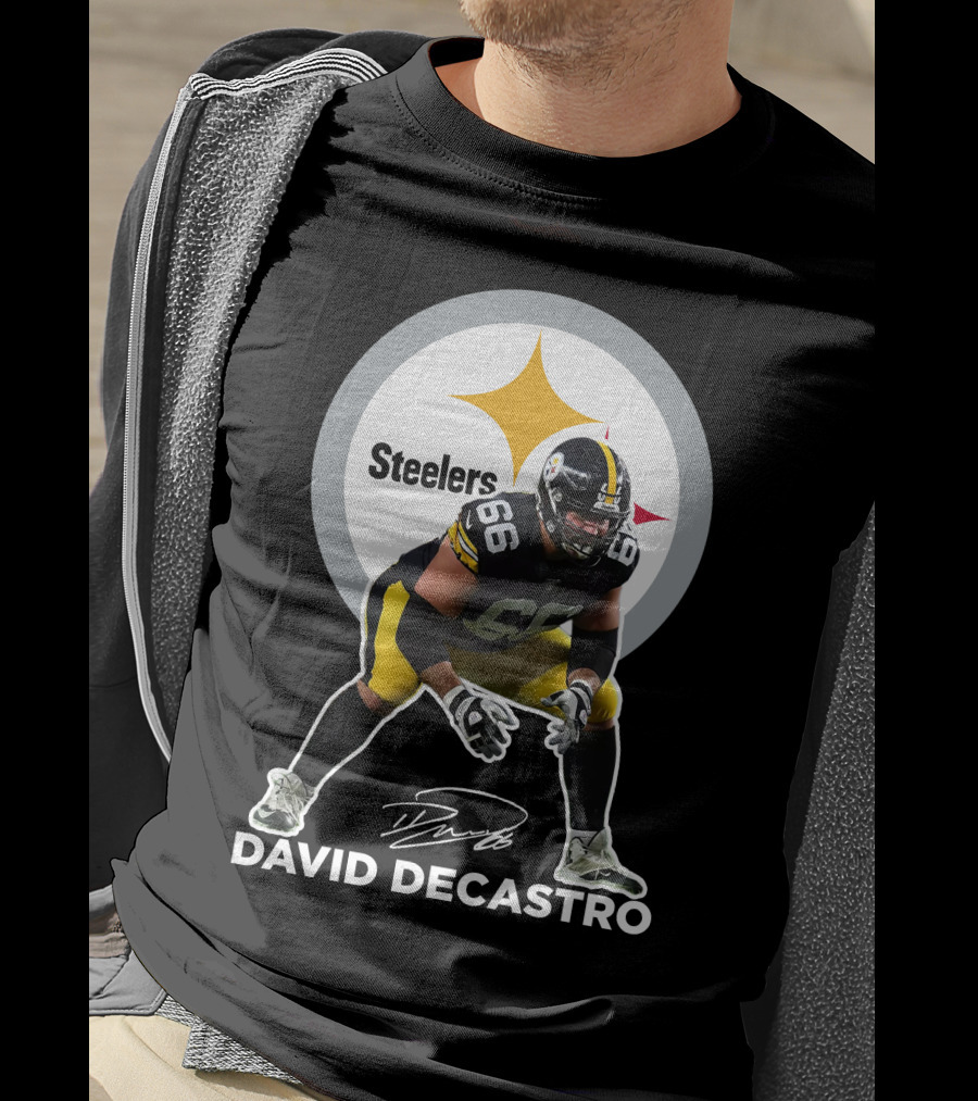 David Decastro Pittsburgh Steelers NFL Player Number 66 Autograph Signature T-Shirt
