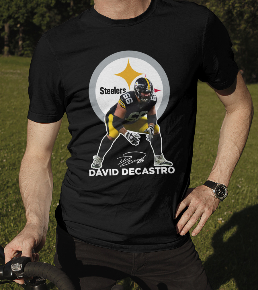 David Decastro Pittsburgh Steelers NFL Player Number 66 Autograph Signature T-Shirt