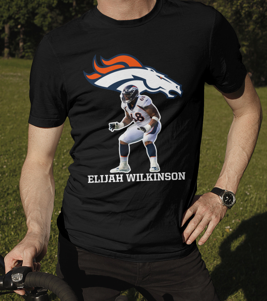 Denver Broncos Elijah Wilkinson Football Player Action T-Shirt