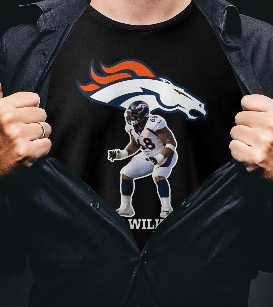 Denver Broncos Elijah Wilkinson Football Player Action T-Shirt