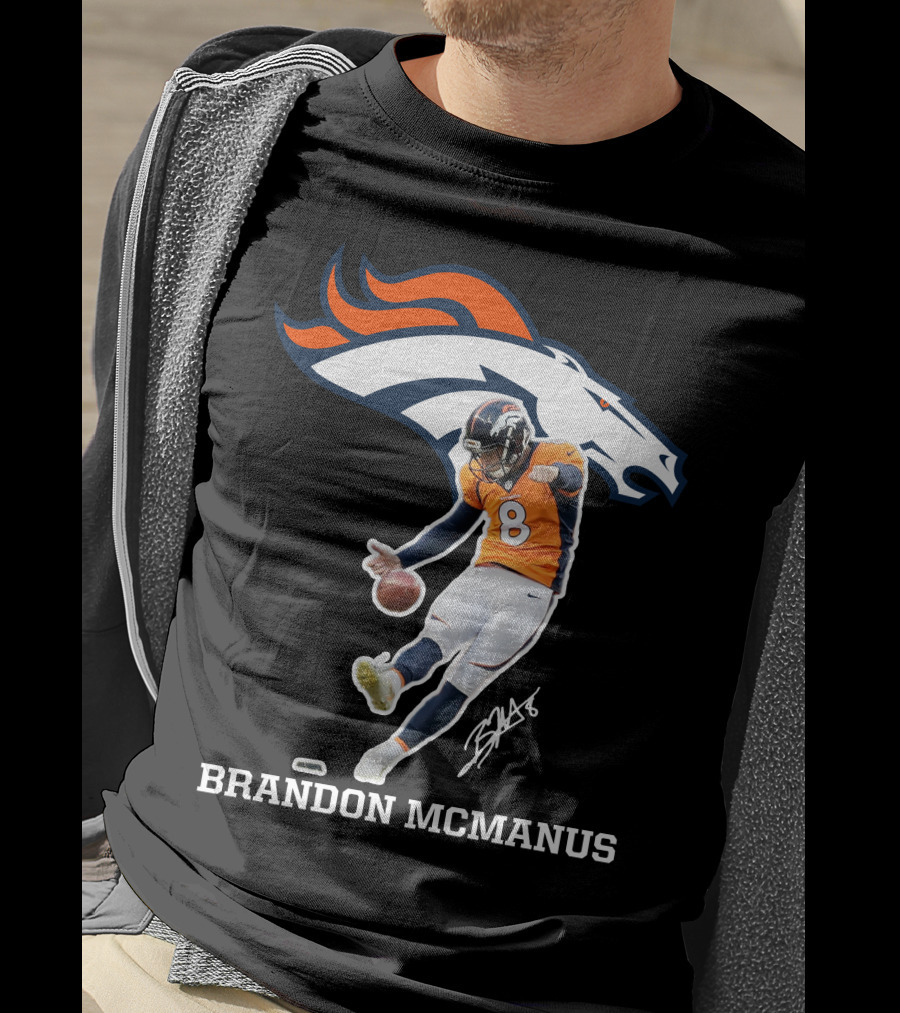 Denver Broncos Brandon McManus Football Kick Signature T-Shirt