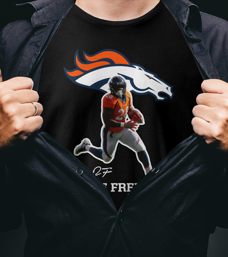Royce Freeman Denver Broncos Football Player NFL Running Back Signature T-Shirt