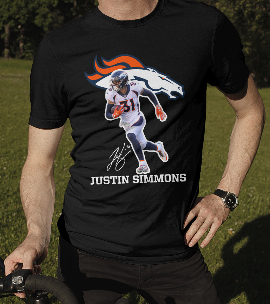 Justin Simmons Denver Broncos Football Player 31 Signature T-Shirt