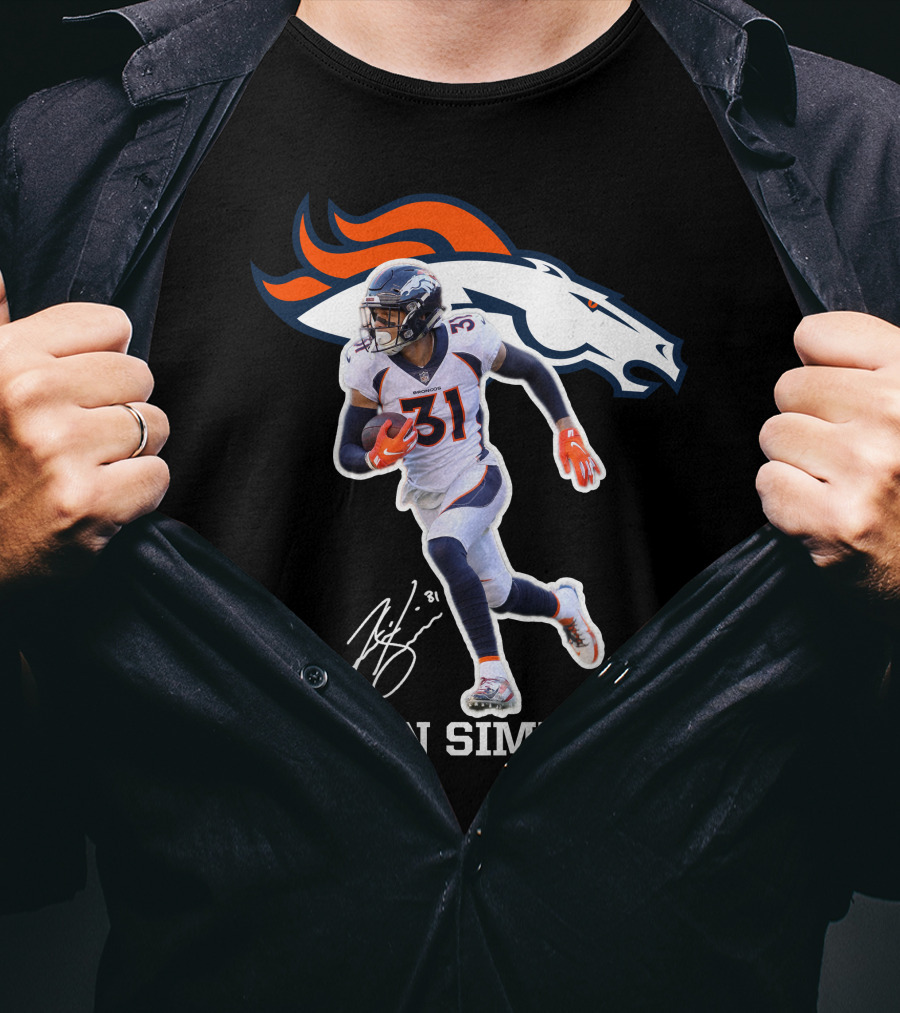 Justin Simmons Denver Broncos Football Player 31 Signature T-Shirt