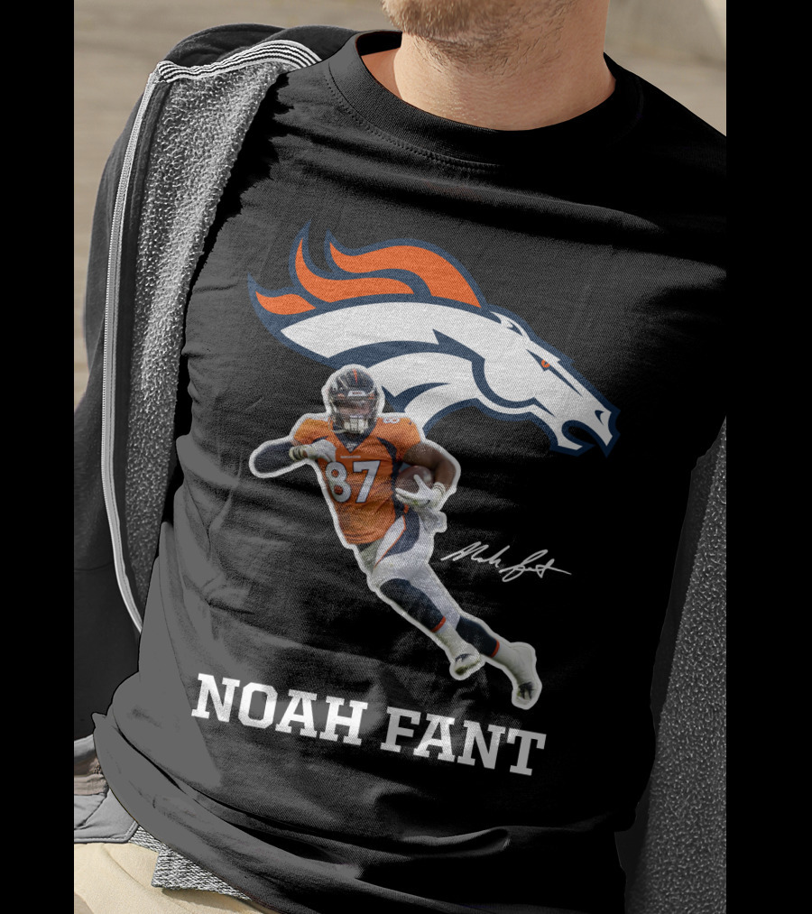 Noah Fant Broncos 87 Football Signature T-Shirt