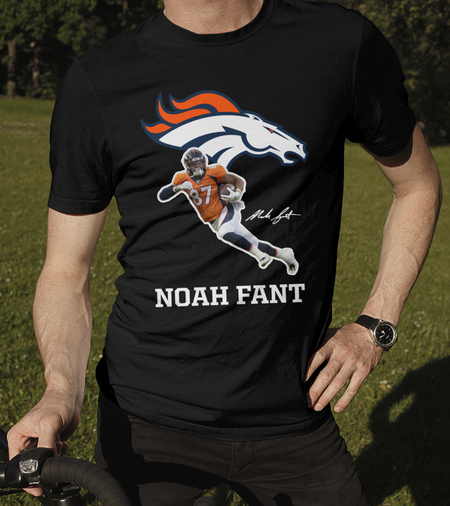 Noah Fant Broncos 87 Football Signature T-Shirt