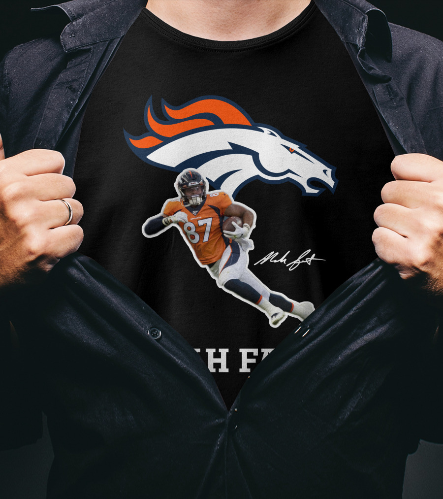Noah Fant Broncos 87 Football Signature T-Shirt
