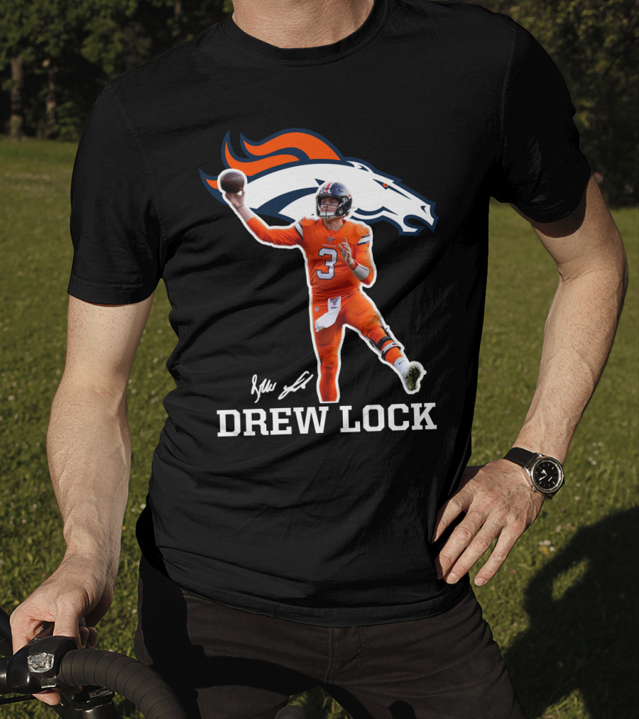 Drew Lock Denver Broncos Quarterback Signature NFL Football T-Shirt