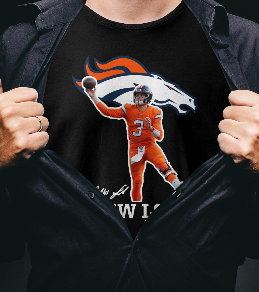 Drew Lock Denver Broncos Quarterback Signature NFL Football T-Shirt