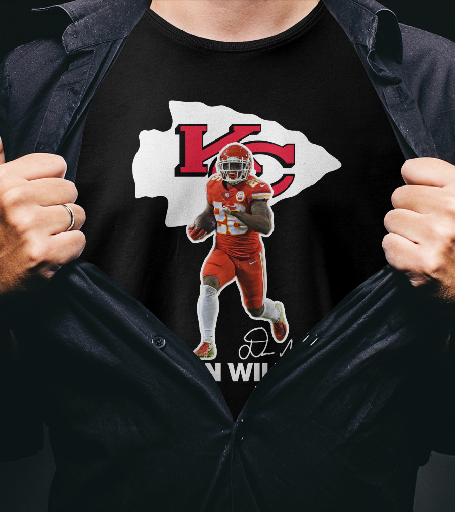 Kansas City Chiefs Damien Williams Football Player Action Signature T-Shirt