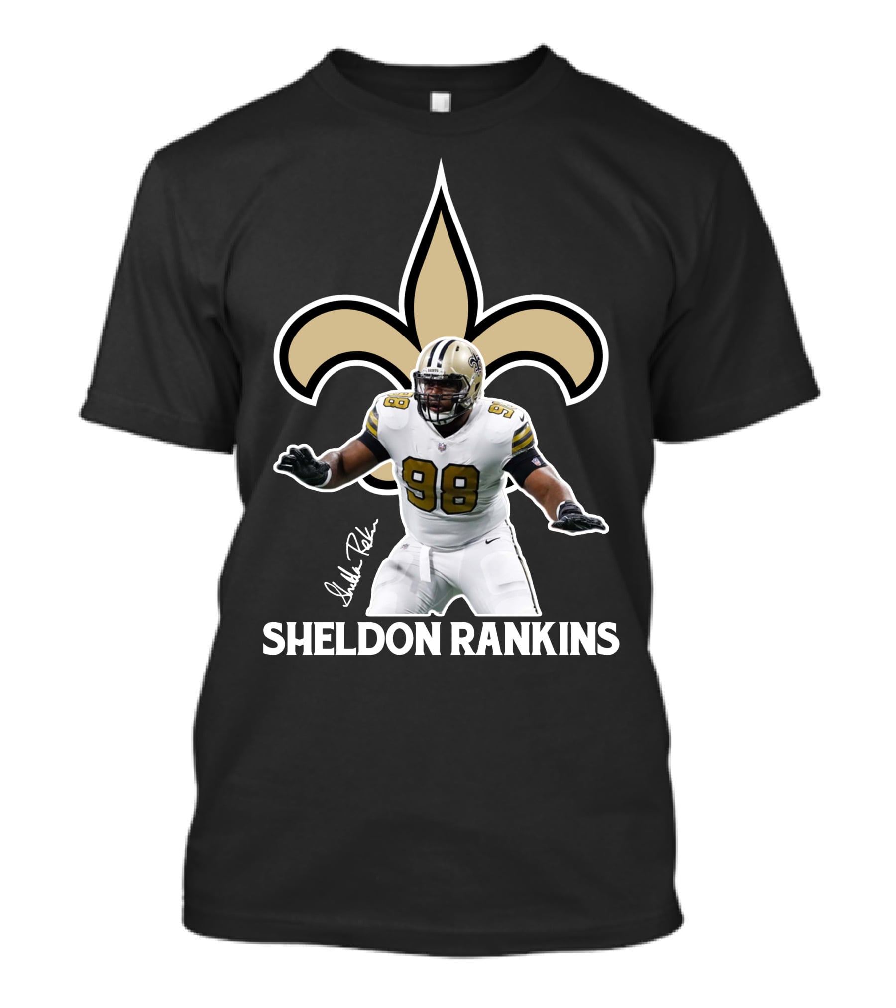 Sheldon Rankins New Orleans Saints Fleur-de-Lis Number 98 T-Shirt