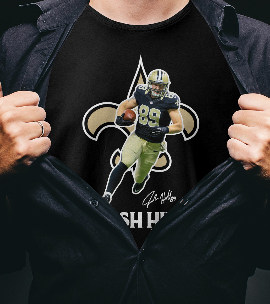 Josh Hill New Orleans Football 89 Signature Saints Fleur-De-Lis T-Shirt