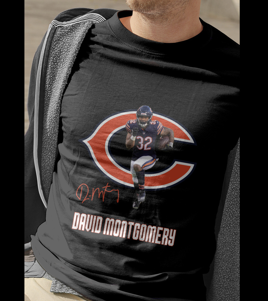 Chicago Bears 32 David Montgomery Signature T-Shirt