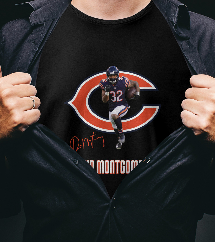 Chicago Bears 32 David Montgomery Signature T-Shirt