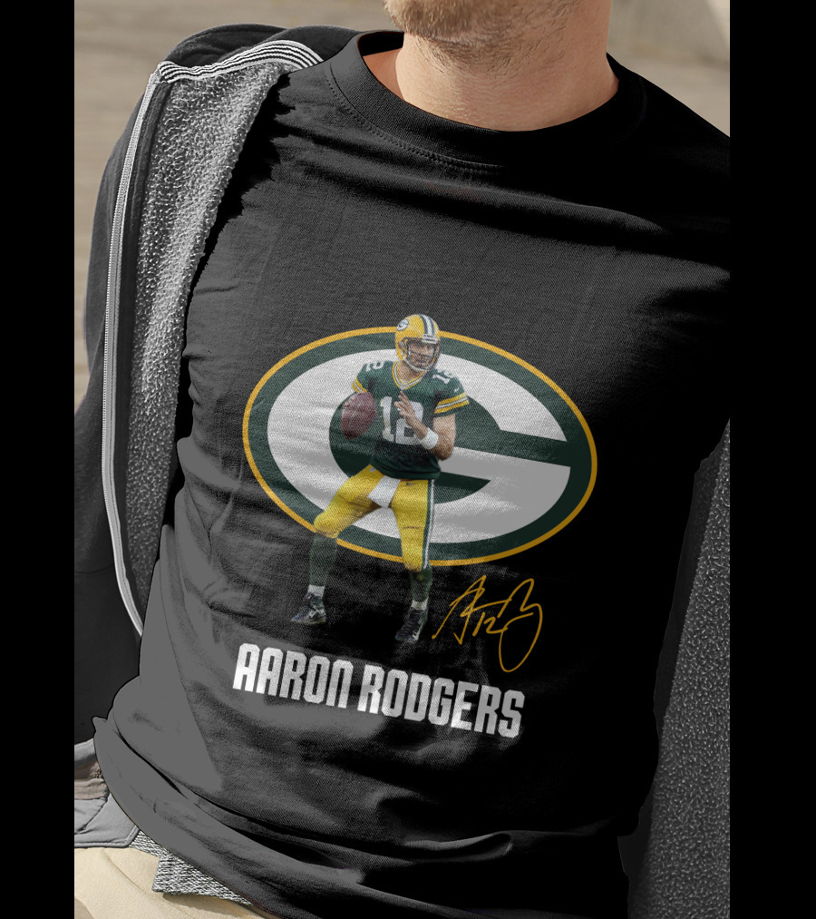 Green Bay Packers Aaron Rodgers Signature Football T-Shirt