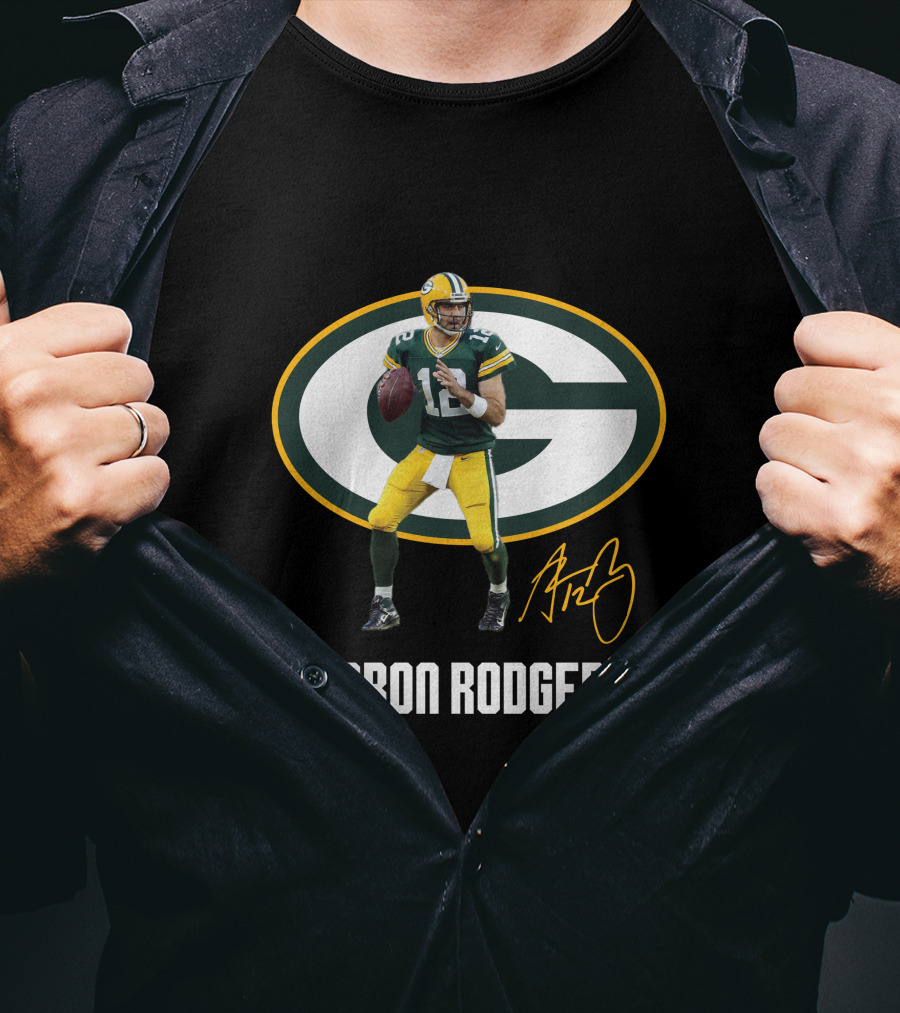 Green Bay Packers Aaron Rodgers Signature Football T-Shirt