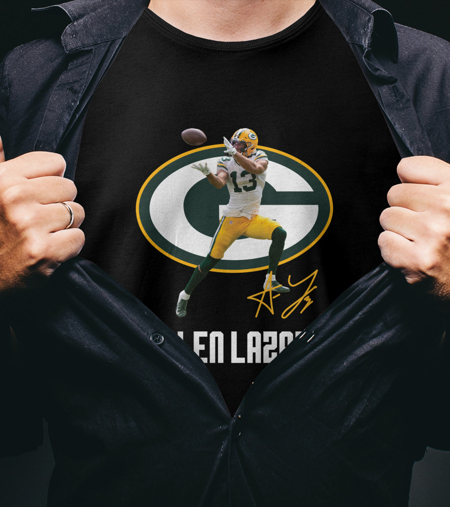 Green Bay Packers Allen Lazard 13 Oval Logo Football Catch T-Shirt