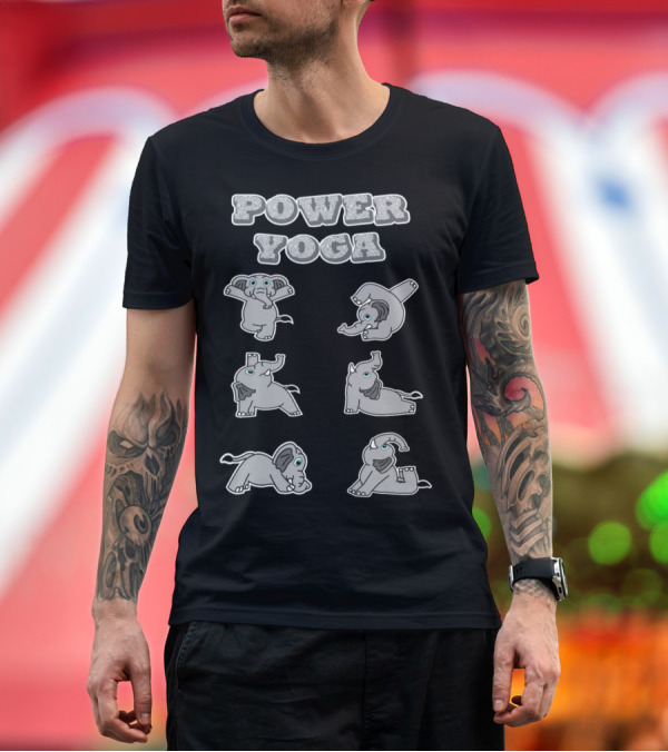 Premium T-Shirt: Power Yoga Elephant Poses Cute Cartoon T-Shirt Power Yoga Elephant Poses Cute Cartoon T-Shirt