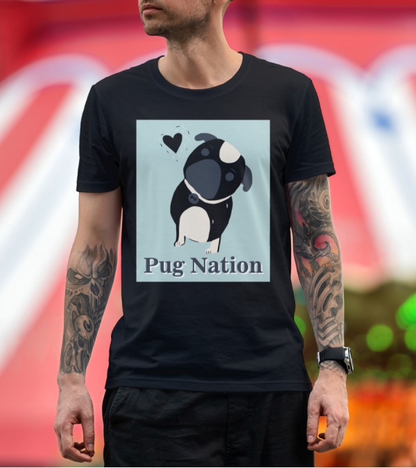 Premium T-Shirt: Pug Nation Heart Illustration on Light Blue T-Shirt Pug Nation Heart Illustration on Light Blue T-Shirt