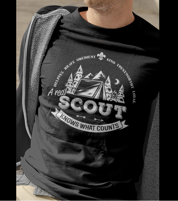Scout Tent Camping Moon Trees Helpful Brave Obedient Kind Trustworthy Loyal T-Shirt