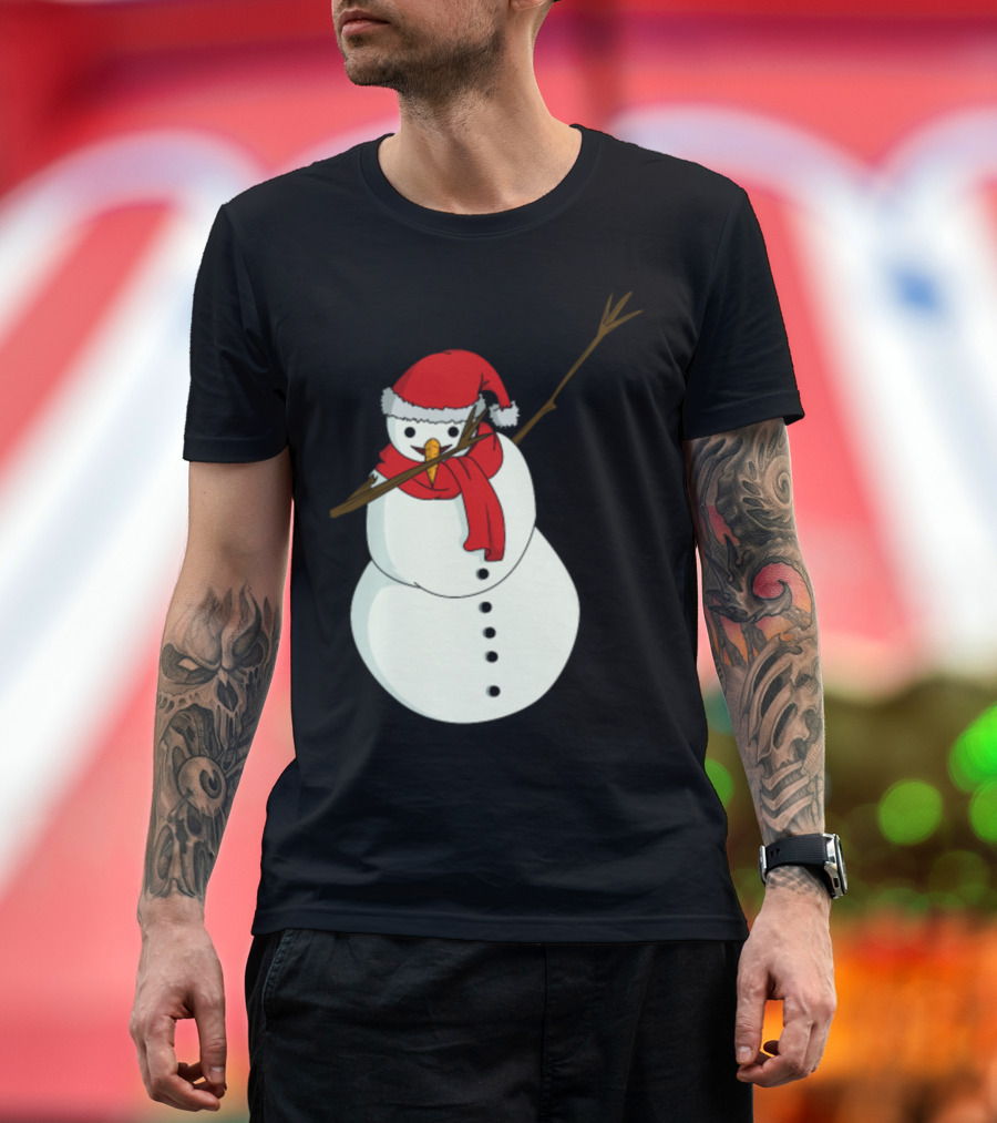 Snowman with Santa Hat and Scarf Christmas Present T-Shirt