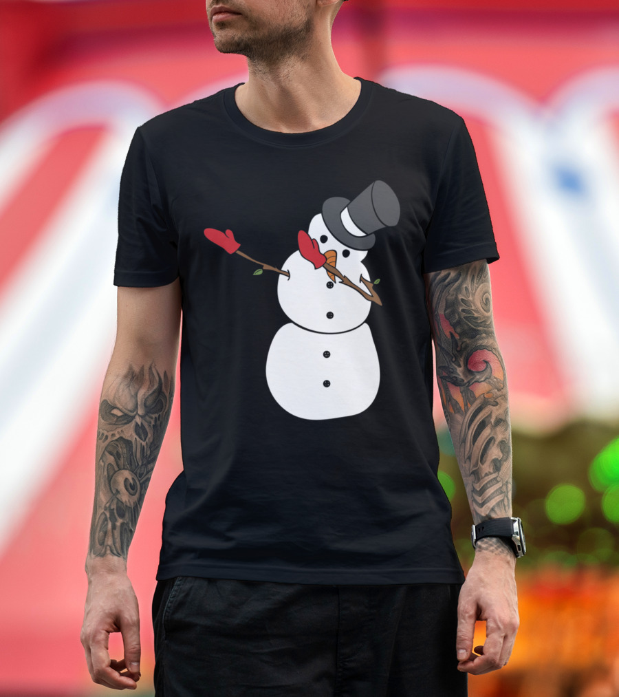 Snowman Dabbing Funny Christmas Snowman in Top Hat and Red Mittens T-Shirt