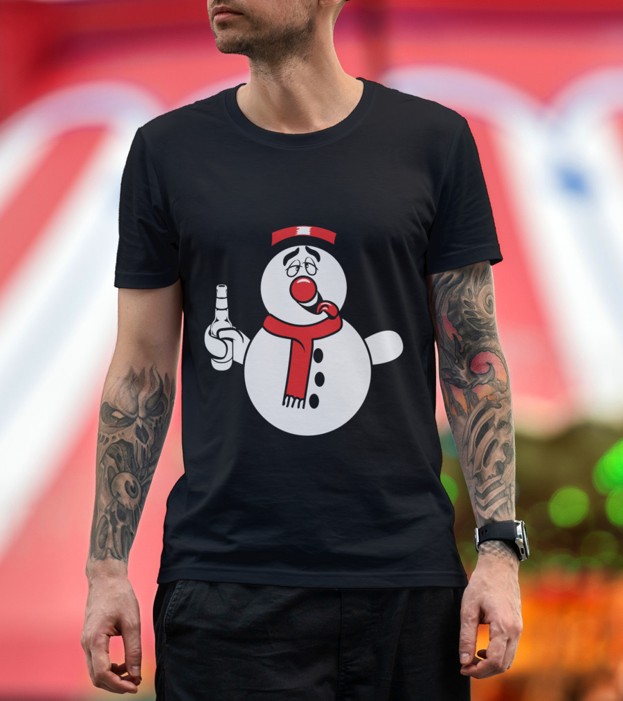Tipsy Snowman with Bottle in Hand T-Shirt