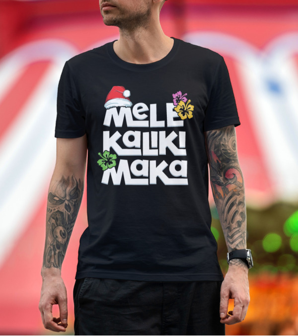Premium T-Shirt: Mele Kalikimaka Christmas Hawaiian Santa Hat Hibiscus Flowers T-Shirt Mele Kalikimaka Christmas Hawaiian Santa Hat Hibiscus Flowers T-Shirt