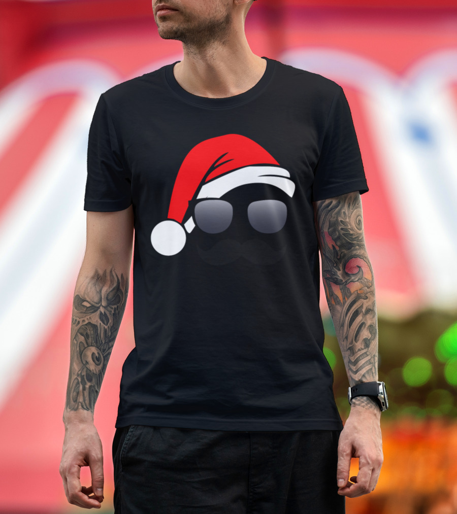 Santa Hat Mustache Nerd Christmas Sunglasses T-Shirt