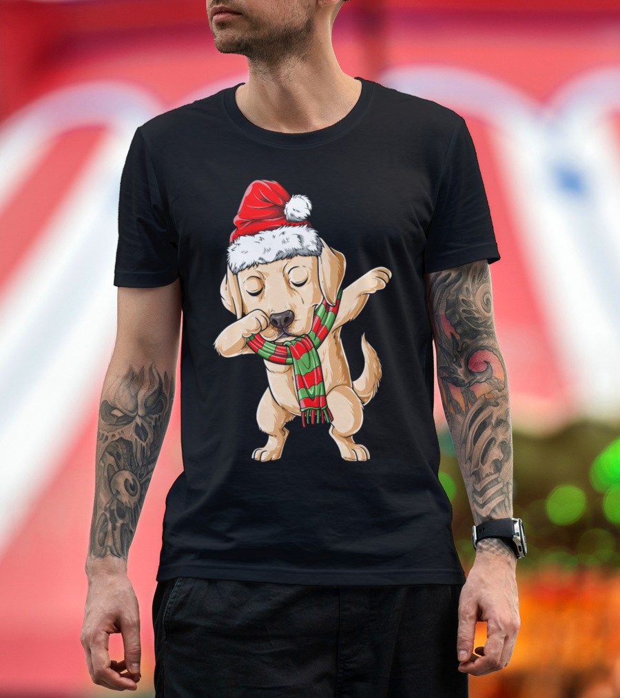 Dabbing Labrador Santa Christmas Labrador with Santa Hat and Scarf T-Shirt