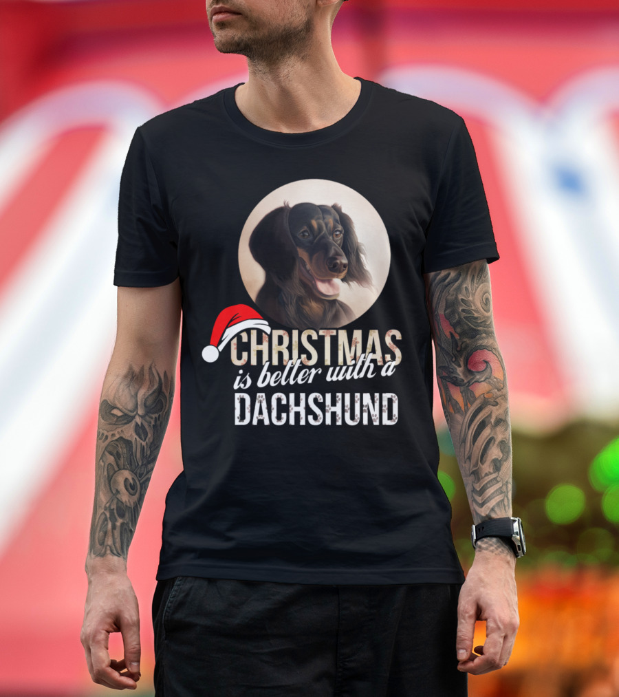 Christmas Is Better With A Dachshund Santa Hat T-Shirt