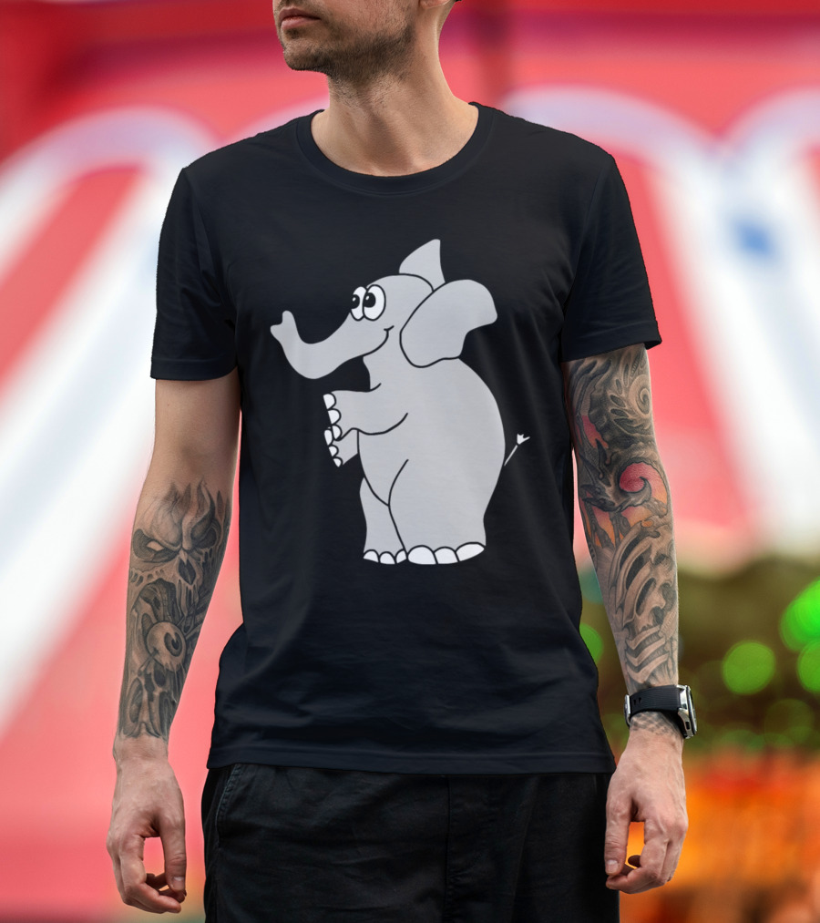 Elephant Cartoon Style Happy Gray Elephant T-Shirt