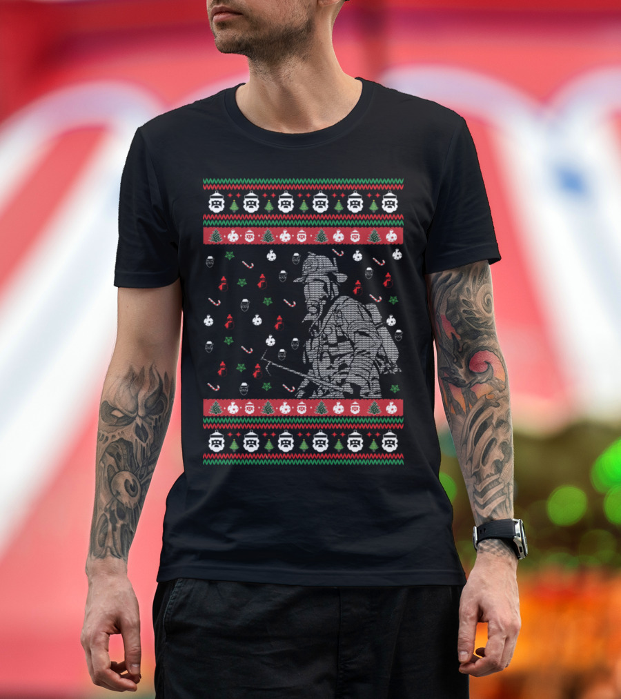 Firefighter Christmas Ugly Sweater Style Holiday T-Shirt