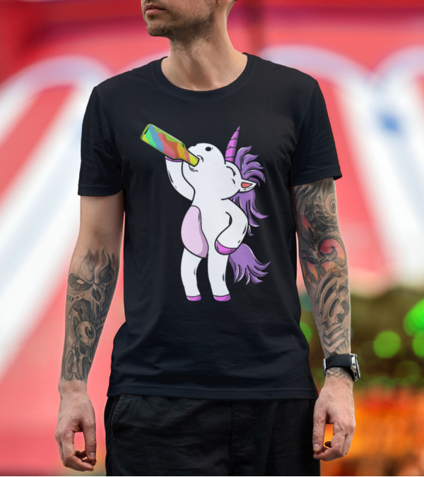 Premium T-Shirt: Funny Cute Unicorn Drinking Rainbow Beer at Party T-Shirt Funny Cute Unicorn Drinking Rainbow Beer at Party T-Shirt