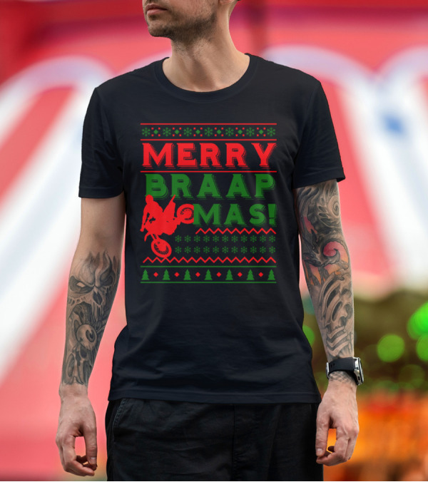 Premium T-Shirt: Merry Braapmas Funny Motocross Christmas Dirt Bike Biker T-Shirt Merry Braapmas Funny Motocross Christmas Dirt Bike Biker T-Shirt