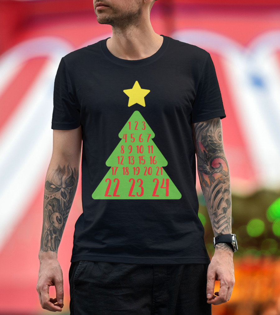 Advent Christmas Tree Star Numbers Christian Holiday Countdown T-Shirt