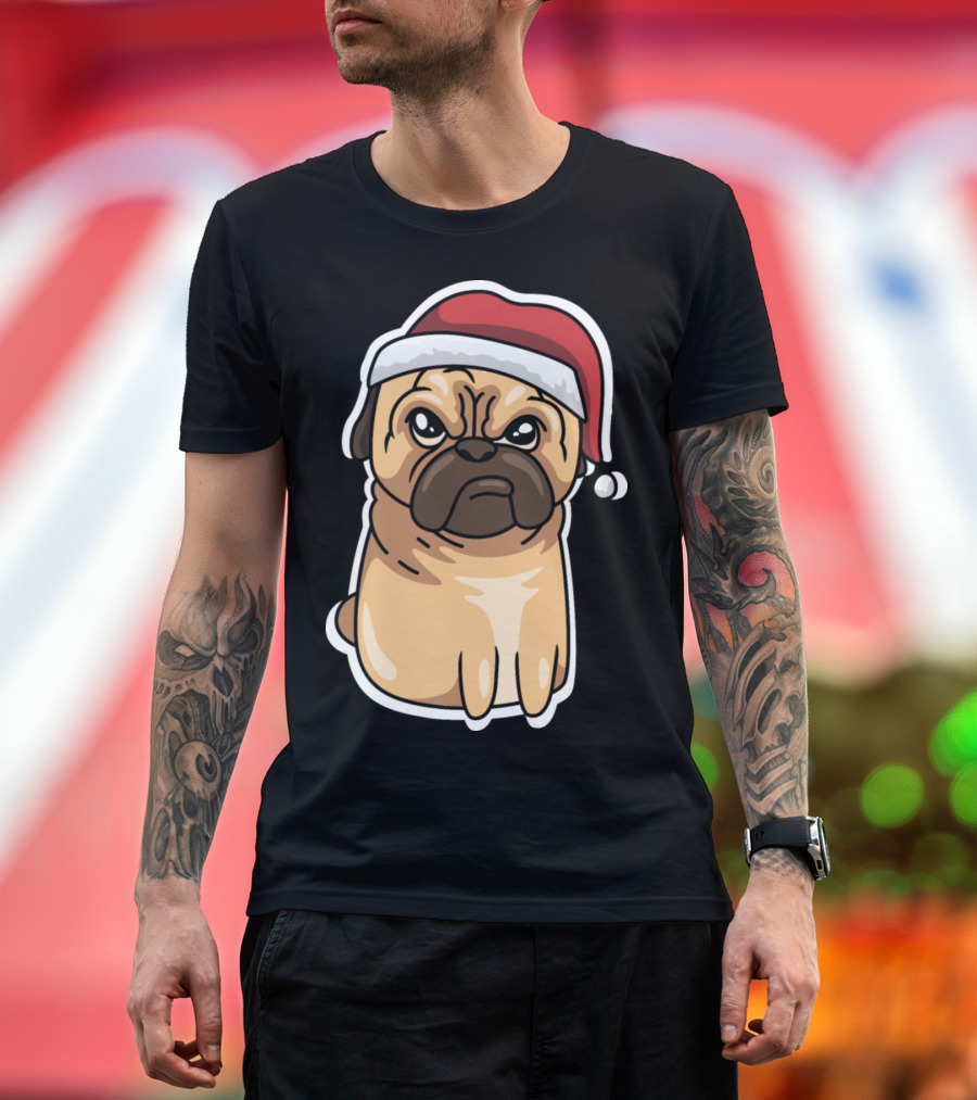Angry Pug Dog Almost Ready Santa Hat Holiday Mood T-Shirt