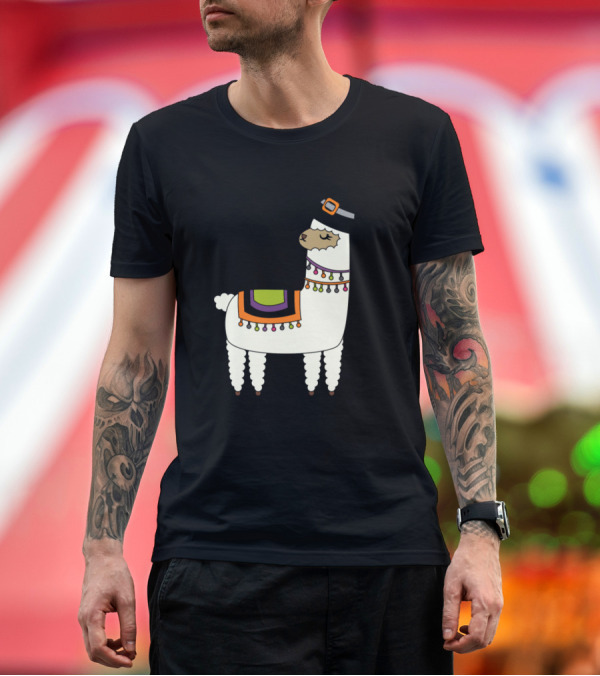Premium T-Shirt: Halloween Llama in Witch Hat with Colorful Blanket and String Lights T-Shirt Halloween Llama in Witch Hat with Colorful Blanket and String Lights T-Shirt
