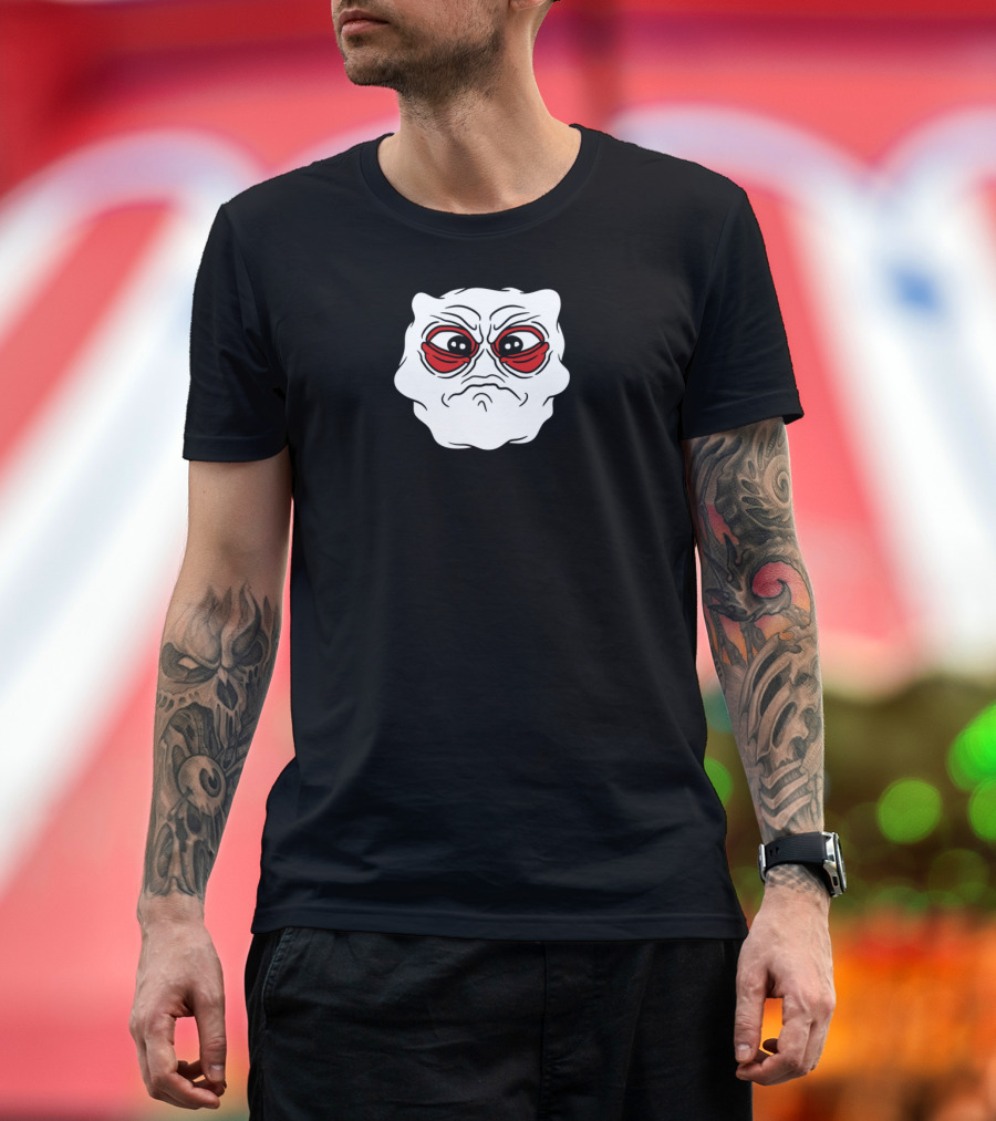 Little Monster Head Eyes Face Sad Crying Felon Unh White Grumpy Blob with Red Angry Eyes T-Shirt