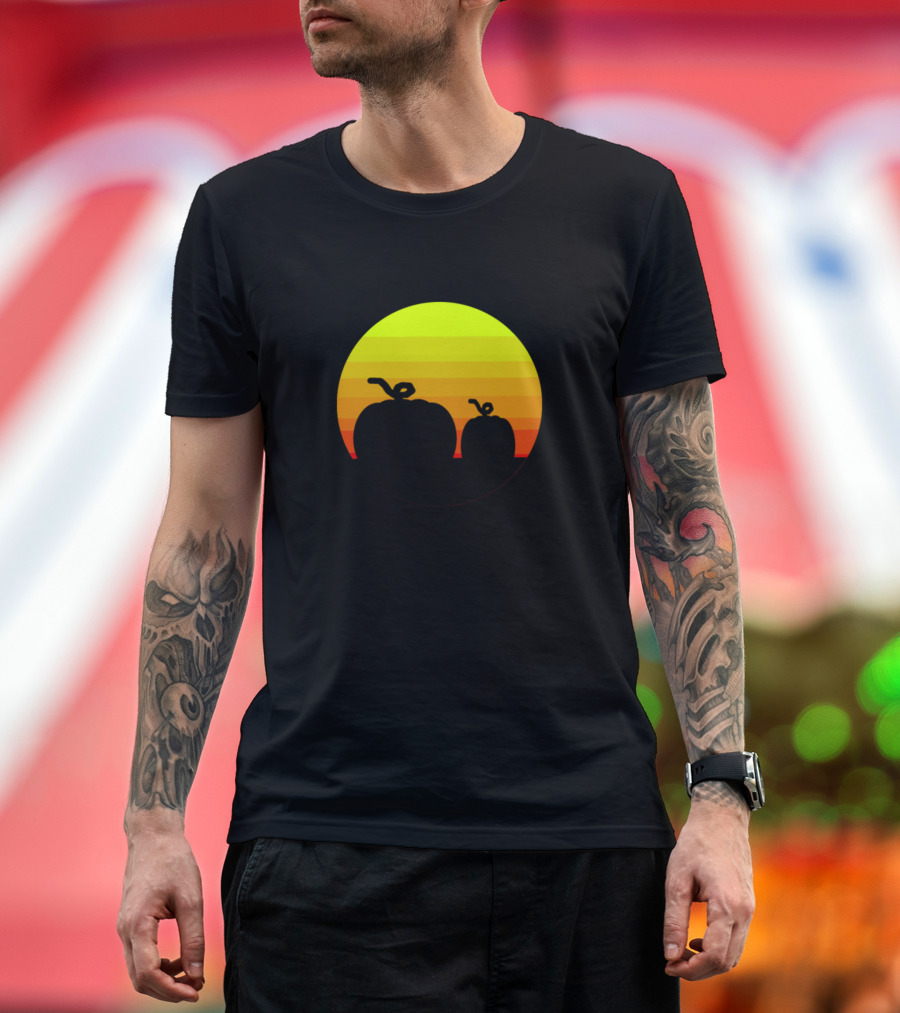 Pumpkin Silhouettes Against Sunset Gradient T-Shirt