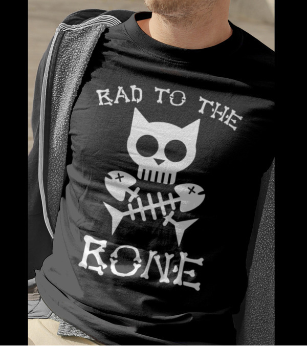 Rad To The Bone Cat Skull Fish Bone T-Shirt